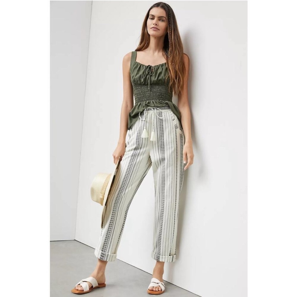 By Anthropologie Essential Beach Pants Size Medium | Cream & Black | EUC